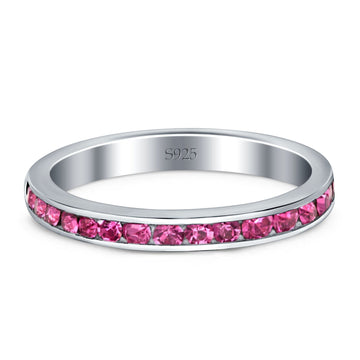 Full Eternity Stackable Band Wedding Ring Simulated Ruby CZ 925 Sterling Silver